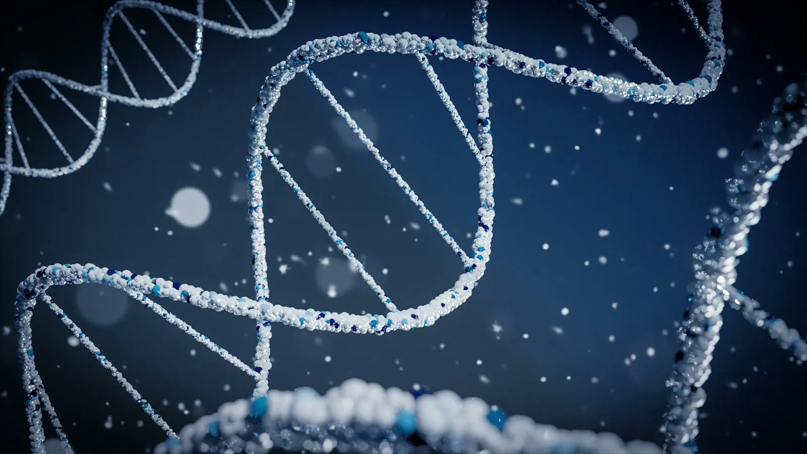 Abstract cool-blue molecular structure suggesting peptide signalling in a clinical wellness setting